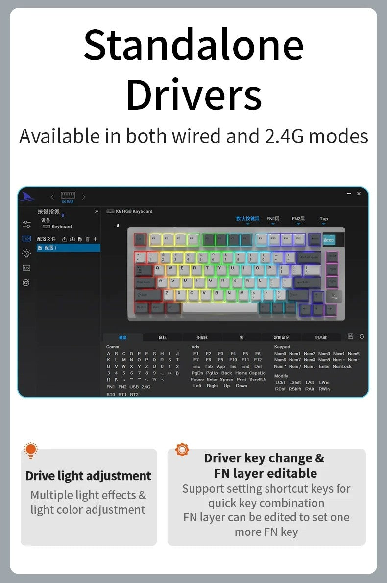 Darmoshark K8 Trio-Mode Mekanik RGB Gaming Klavye TFT Ekranlı