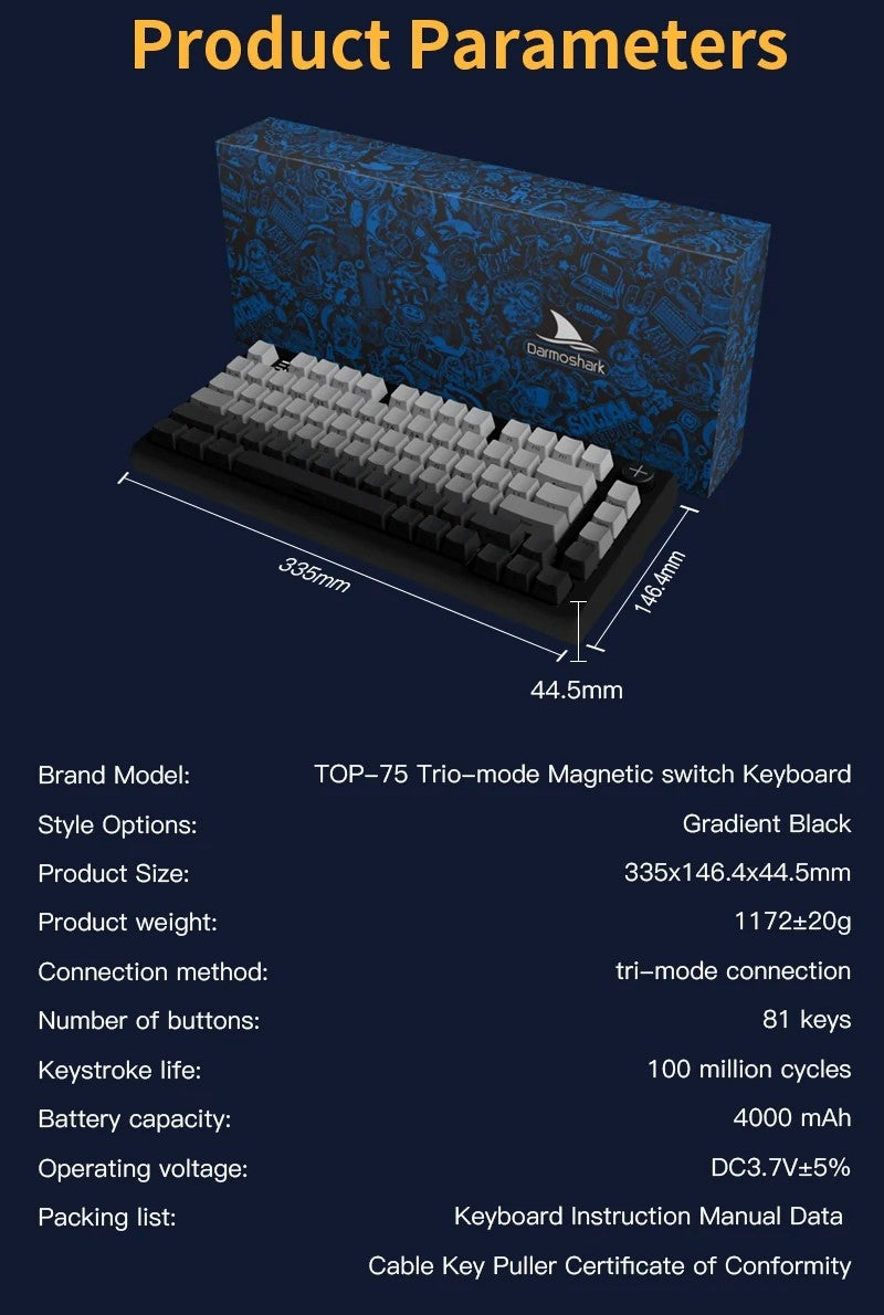 Darmoshark TOP75 HE Trio-Mode Manyetik Switch RGB Gaming Klavye