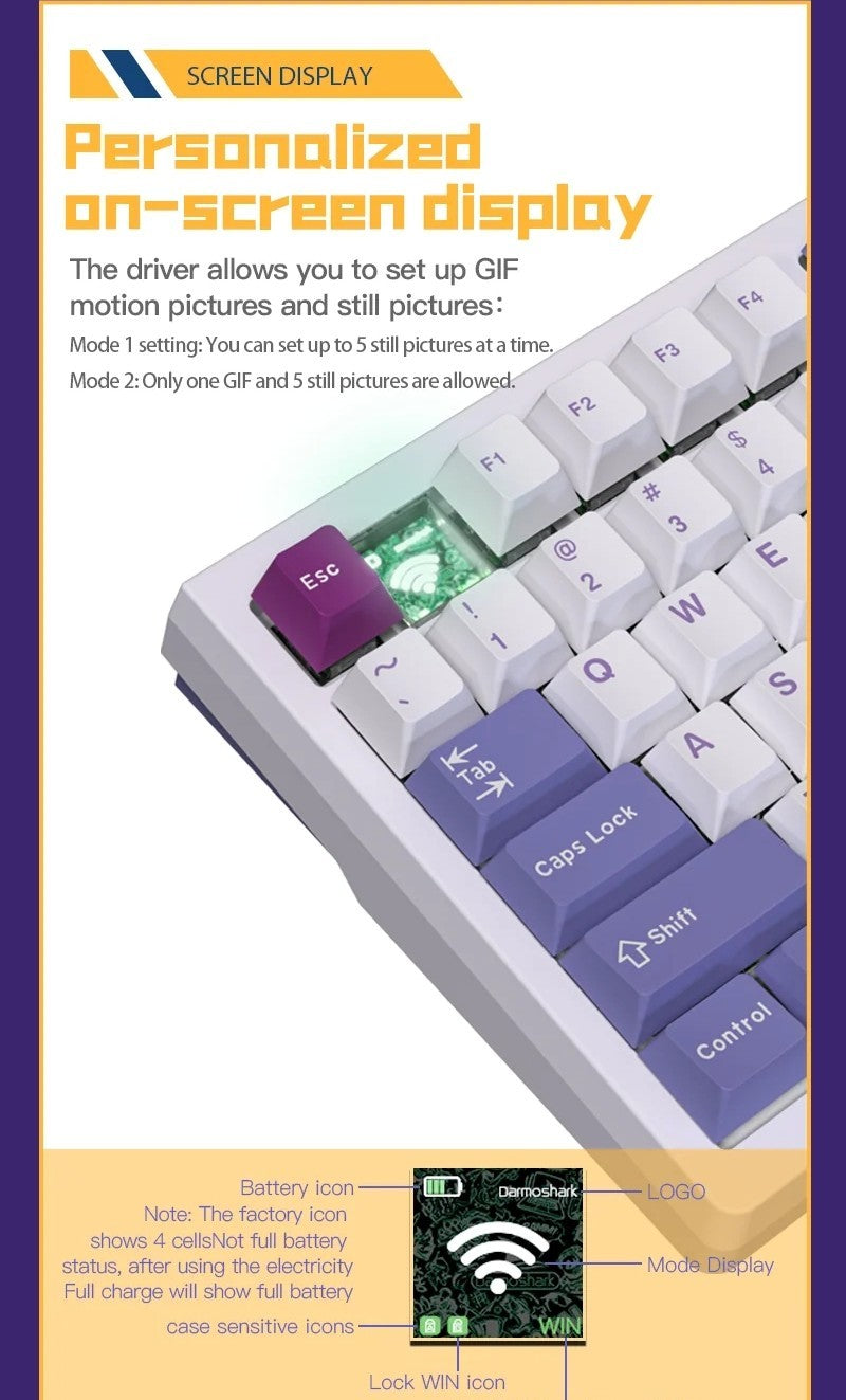 Darmoshark TOP75 Trio-Mode Mekanik RGB Gaming Klavye TFT Ekranlı