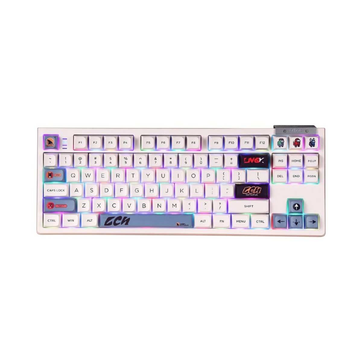 Oyuncu Baykuş Darmoshark TOP87 üçlü mod mekanik RGB gaming klavye, beyaz gövde ve özel tasarım tuş takımı ile.