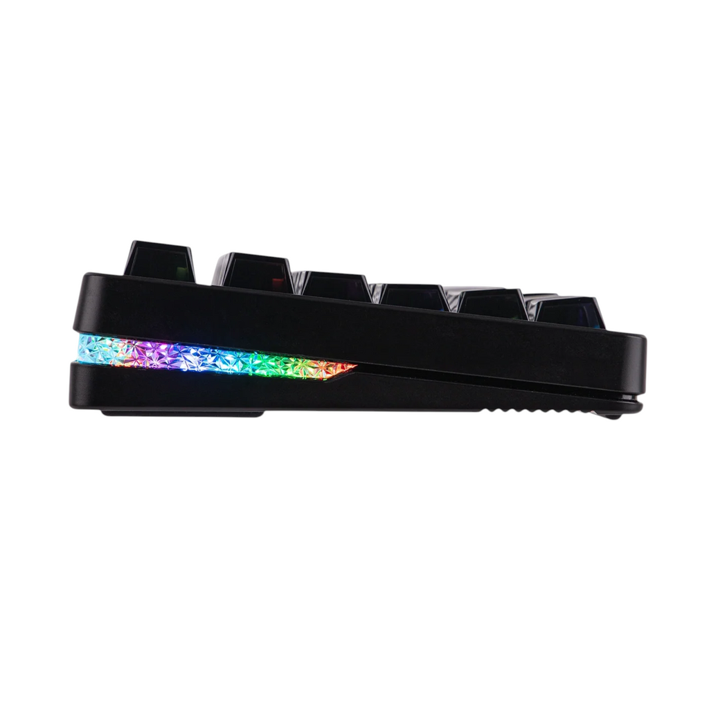 Oyuncu Baykuş EPOMAKER HE75 V2 manyetik switchli, RGB aydınlatmalı siyah kablosuz oyuncu klavyesi yan görünümü