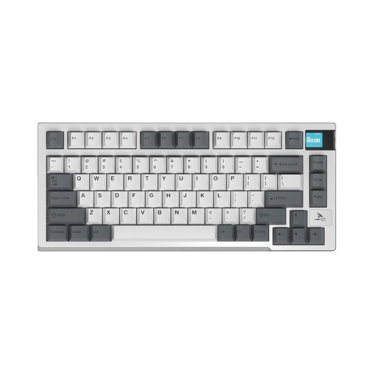 Oyuncu Baykuş Darmoshark K8 %75 mekanik gaming klavye, gri ve beyaz PBT tuş takımı ve özelleştirilebilir TFT ekranlı
