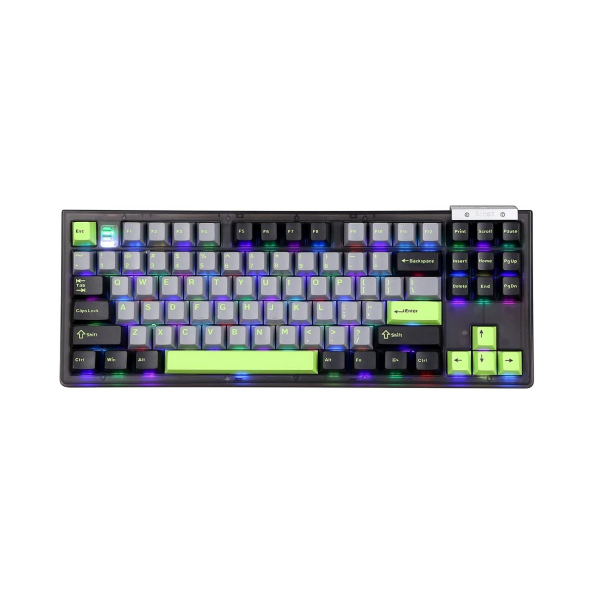 Oyuncu Baykuş Darmoshark TOP87 üç modlu, RGB aydınlatmalı, yeşil ve siyah detaylı mekanik oyuncu klavyesi