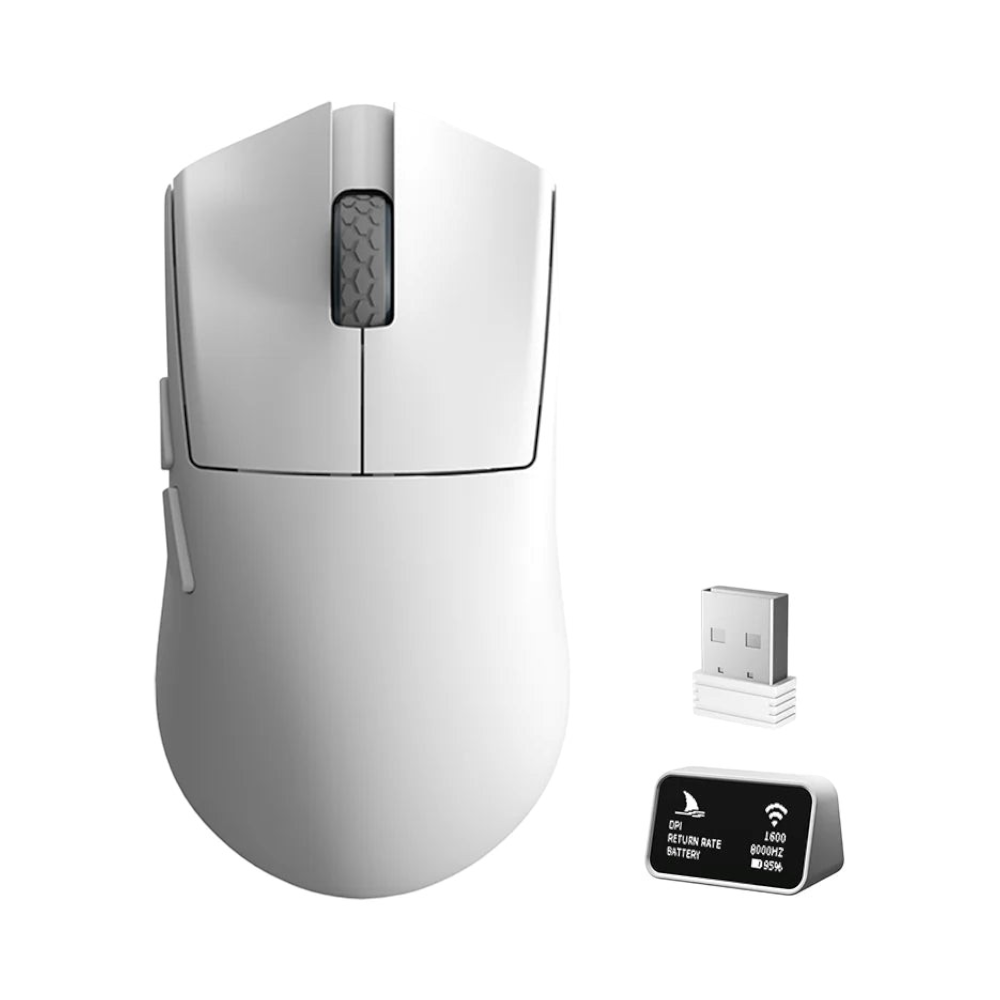 Oyuncu Baykuş beyaz Darmoshark M3XS PRO kablosuz 8K oyuncu faresi ve ekranlı 8K dongle seti