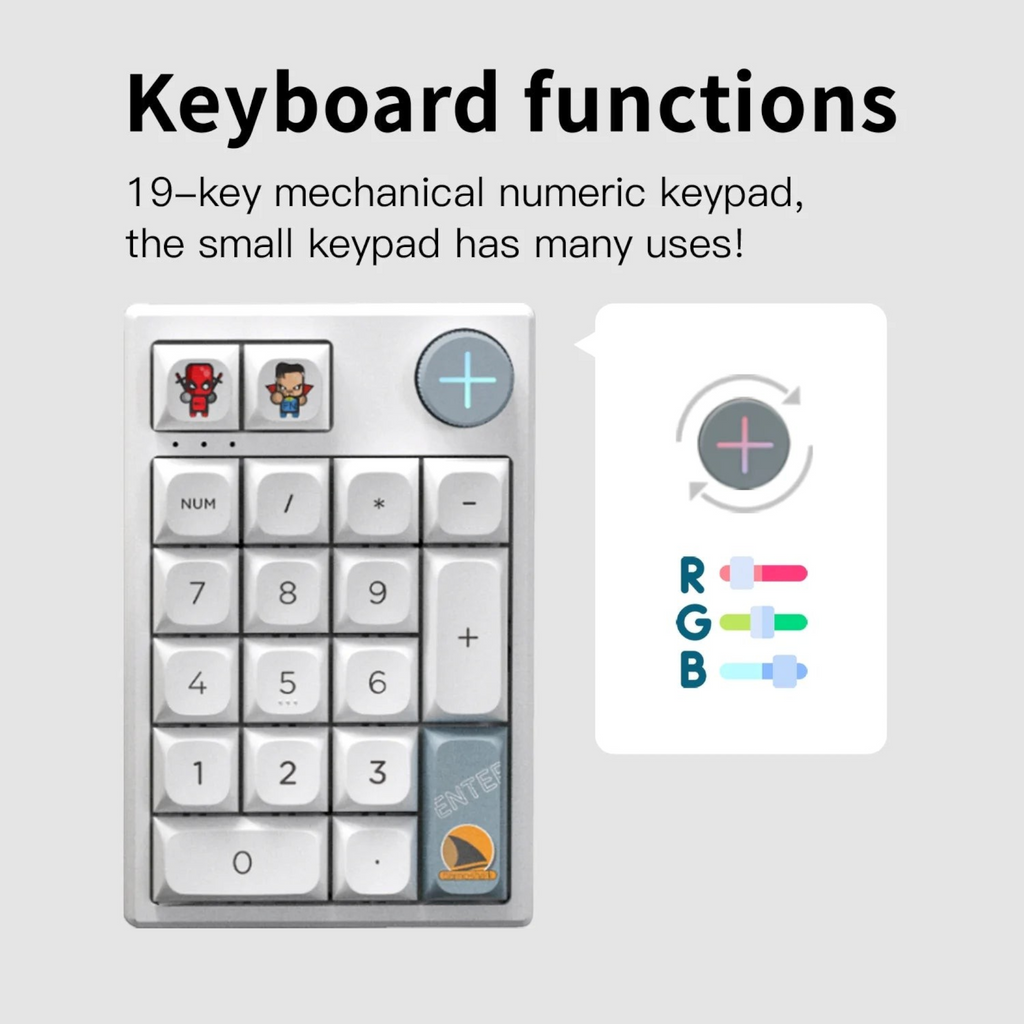 Oyuncu Baykuş Darmoshark K3 Pro 19 tuşlu RGB mekanik gaming keypad, beyaz PBT tuş takımı ve ses kontrol düğmesi