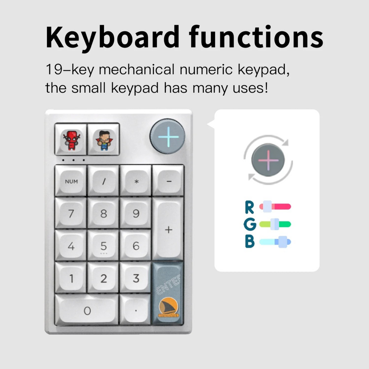 Oyuncu Baykuş Darmoshark K3 Pro 19 tuşlu RGB mekanik gaming keypad, beyaz PBT tuş takımı ve ses kontrol düğmesi