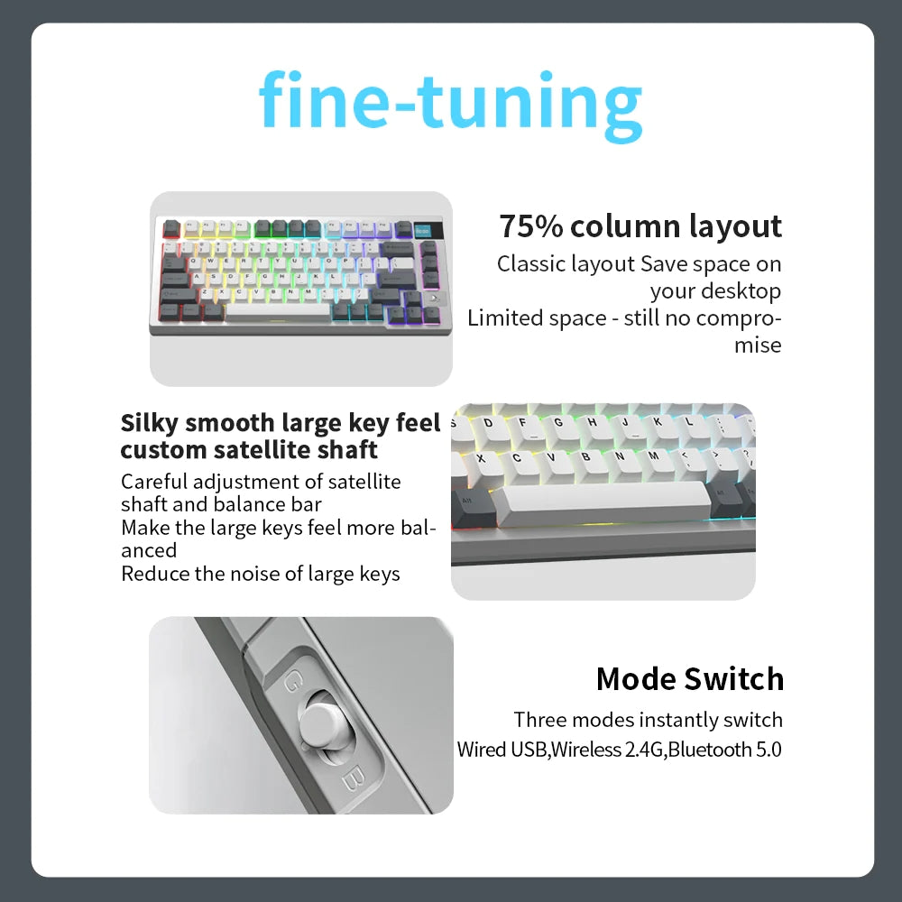 Darmoshark K8 Trio-Mode Mekanik RGB Gaming Klavye TFT Ekranlı