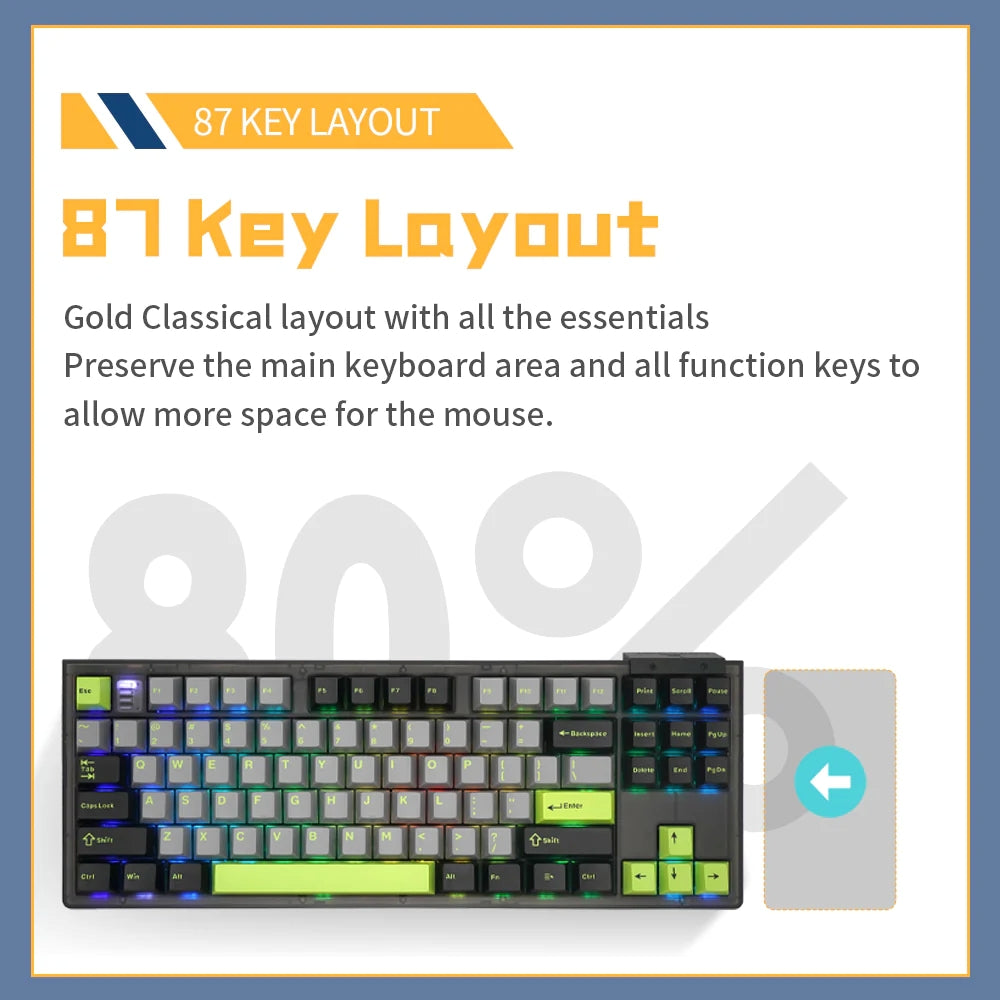 Darmoshark TOP87 Trio-Mode Mekanik RGB Gaming Klavye