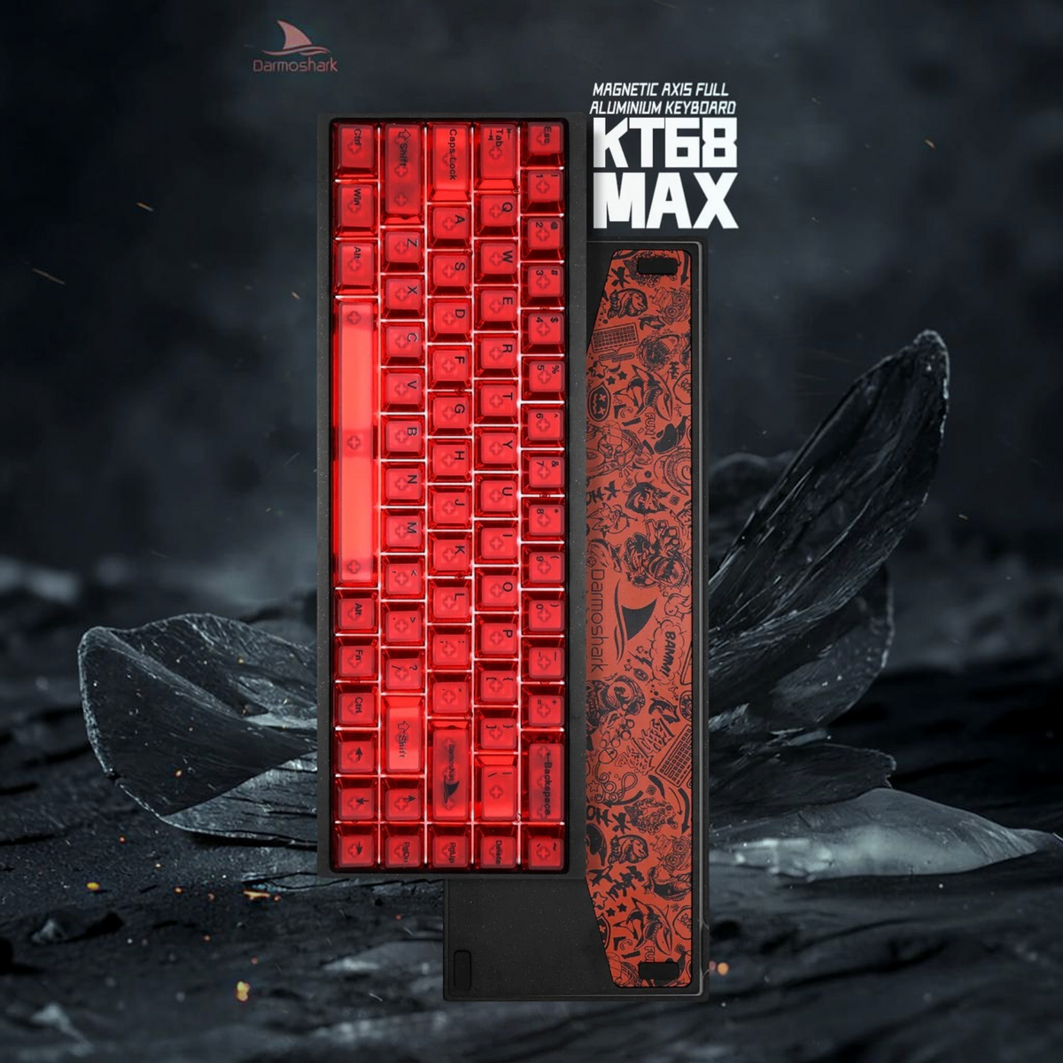 Oyuncu Baykuş Darmoshark KT68 MAX kırmızı aydınlatmalı alüminyum kasalı 68 tuşlu manyetik switch mekanik oyuncu klavyesi