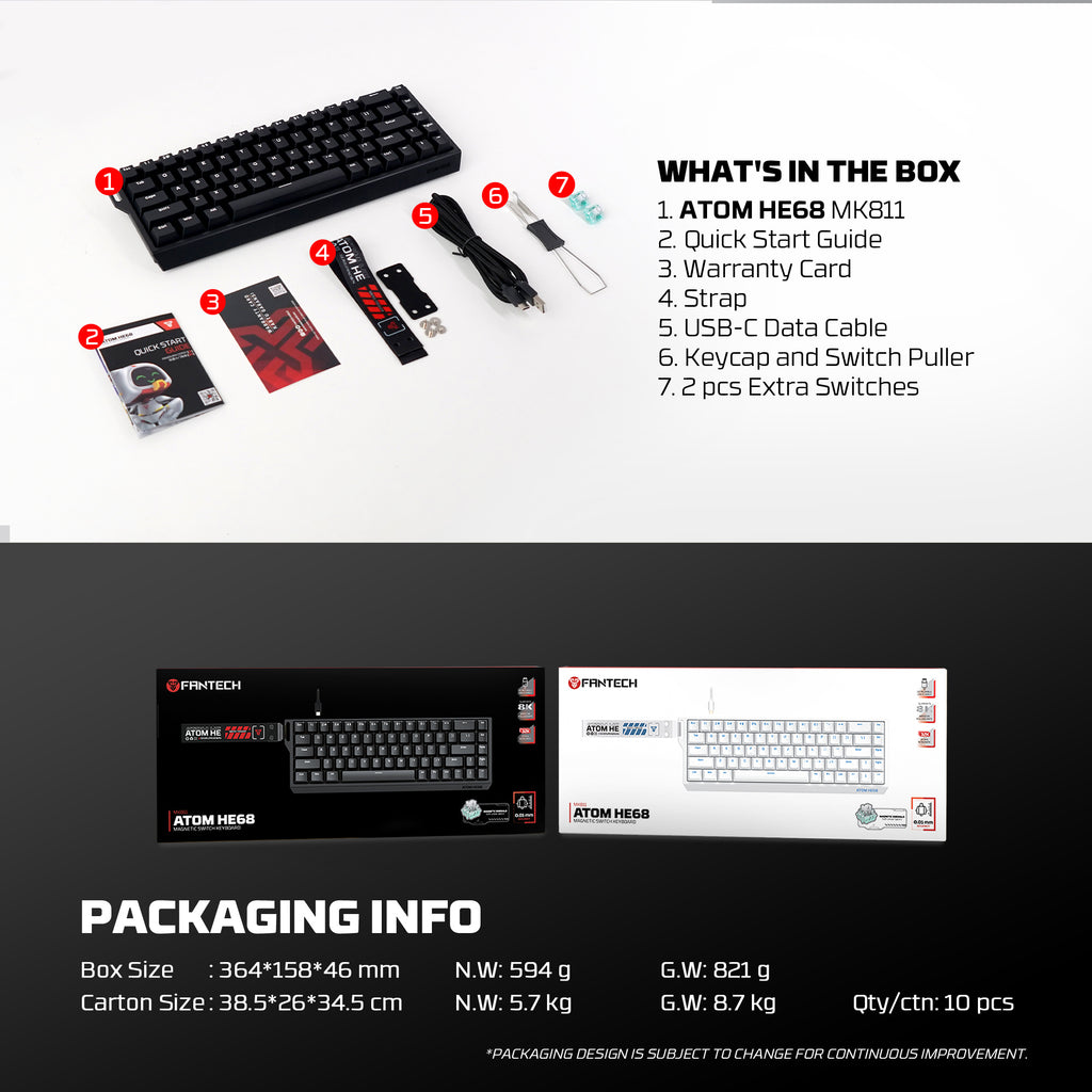 Fantech Atom HE68 Manyetik Switch 8K Gaming Klavye
