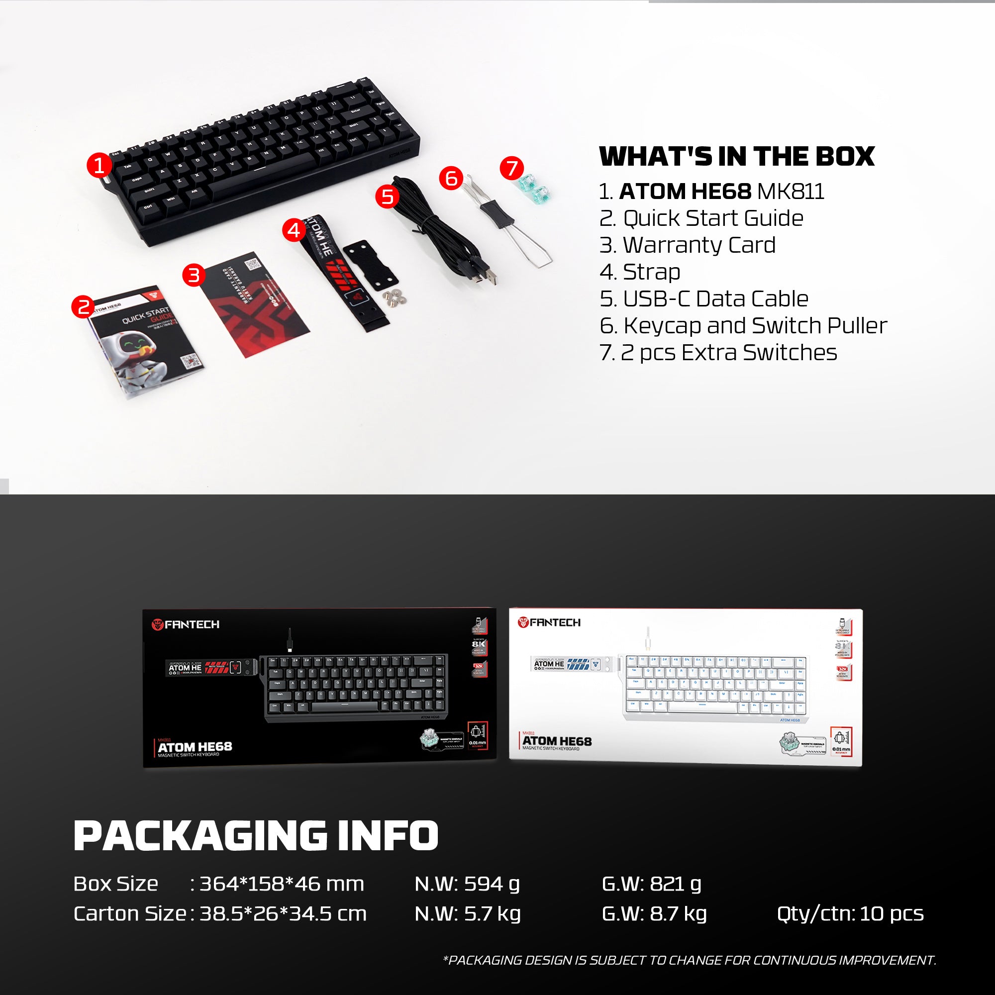 Fantech Atom HE68 Manyetik Switch 8K Gaming Klavye