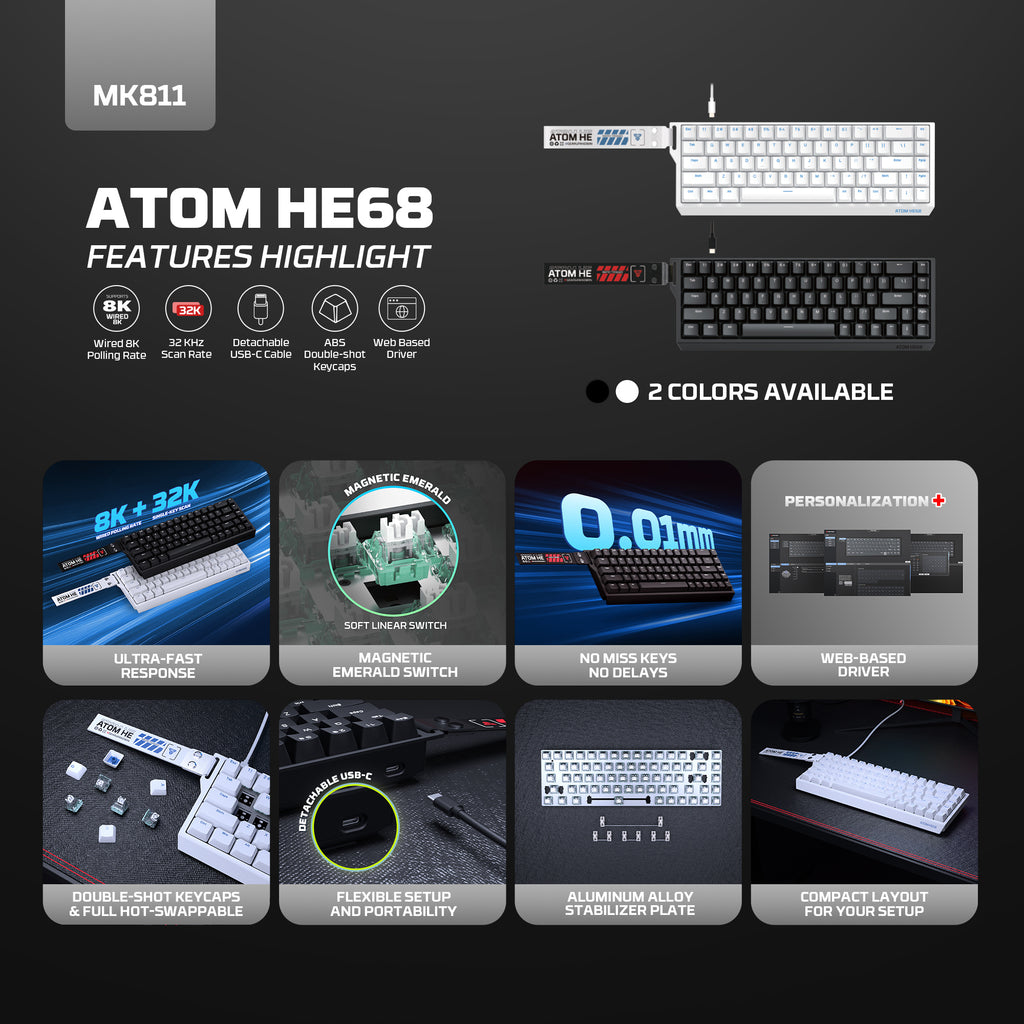 Fantech Atom HE68 Manyetik Switch 8K Gaming Klavye