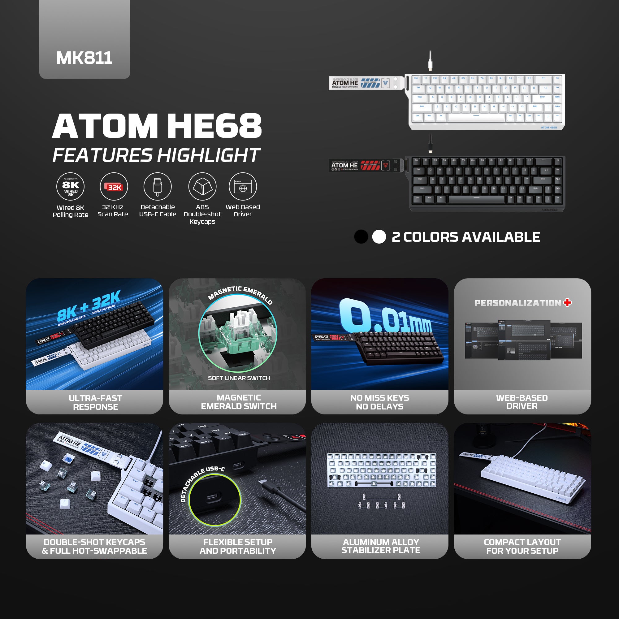 Fantech Atom HE68 Manyetik Switch 8K Gaming Klavye