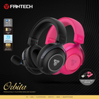 Oyuncu Baykuş Fantech Orbita siyah ve pembe renk seçenekli, 7.1 surround ses özellikli kablosuz oyuncu kulaklığı.