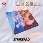 Oyuncu Baykuş Fantech Strikepad fiberglas yüzeyli, mavi ve turuncu renk geçişli, kaymaz tabanlı oyuncu mousepad'i.