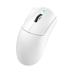 Oyuncu Baykuş Furycube G16 Pro beyaz kablosuz hafif oyuncu faresi, siyah kaydırma tekerleği ve minimalist tasarım.