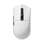 Oyuncu Baykuş Furycube G9 PRO beyaz kablosuz gaming mouse, üzerinde dijital ekran bulunan hafif ergonomik tasarım