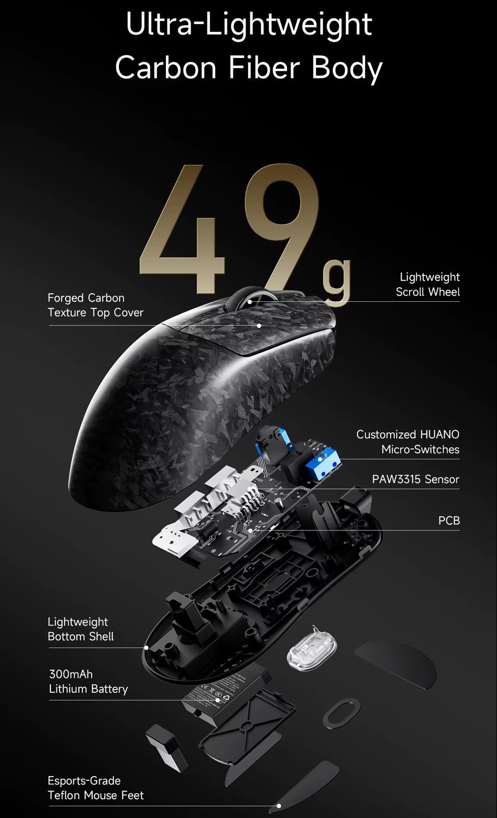 49g Ultra Hafif Karbon Fiber Gövde