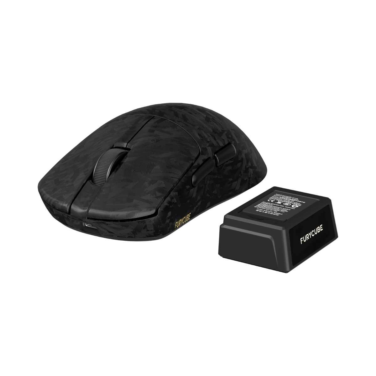 Oyuncu Baykuş Furycube F1 siyah desenli kablosuz gaming mouse ve yedek bataryası