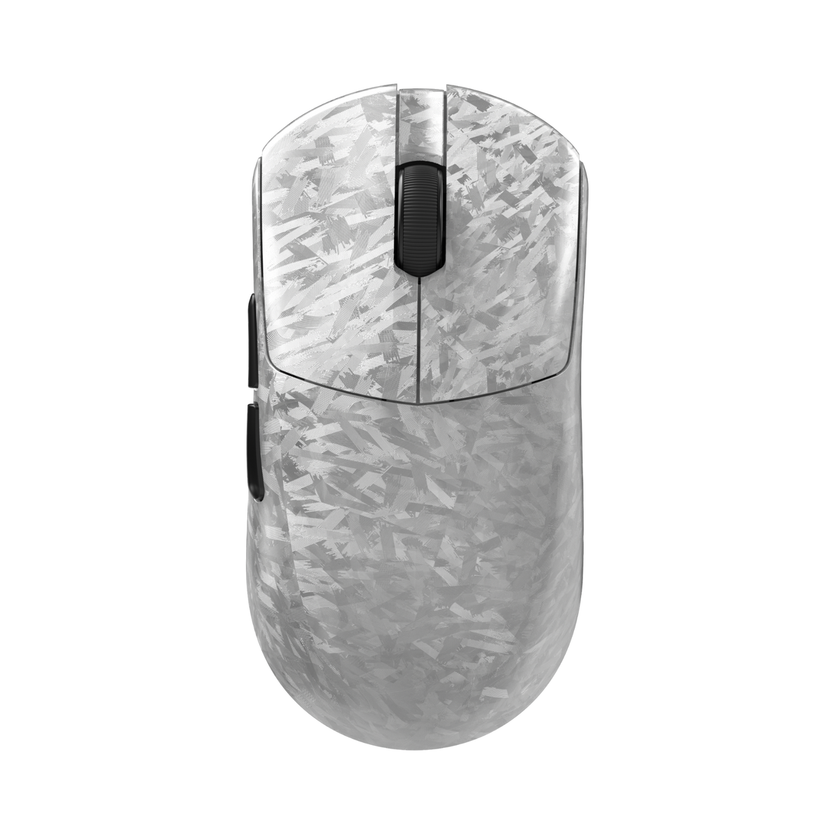 Oyuncu Baykuş Furycube F1 kablosuz gaming mouse, beyaz karbon fiber desenli hafif tasarımıyla üstten görünüm