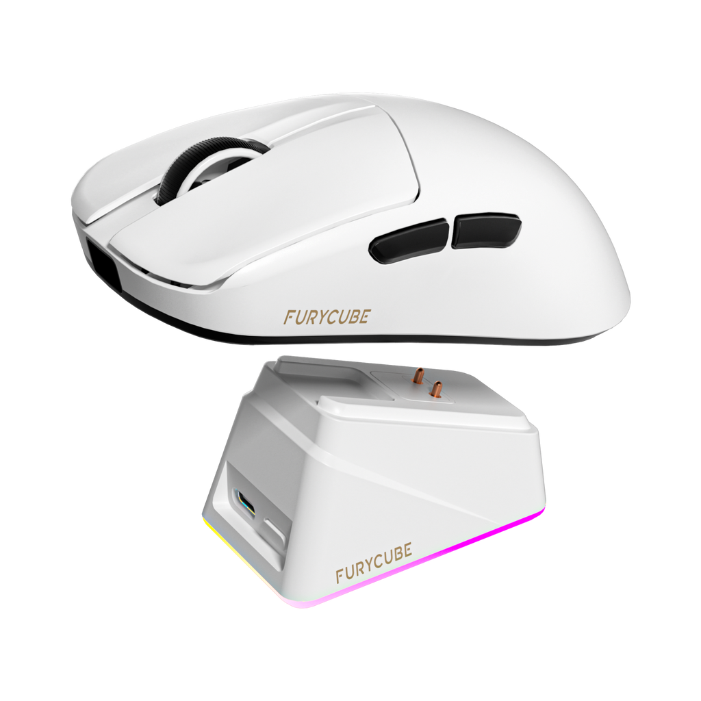 Oyuncu Baykuş Furycube G13 PRO beyaz kablosuz gaming mouse ve şarj standı seti