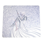 Oyuncu Baykuş anime karakterli, zırhlı ve çiçek motifli, beyaz ve mavi tonlarda estetik oyuncu mouse pad