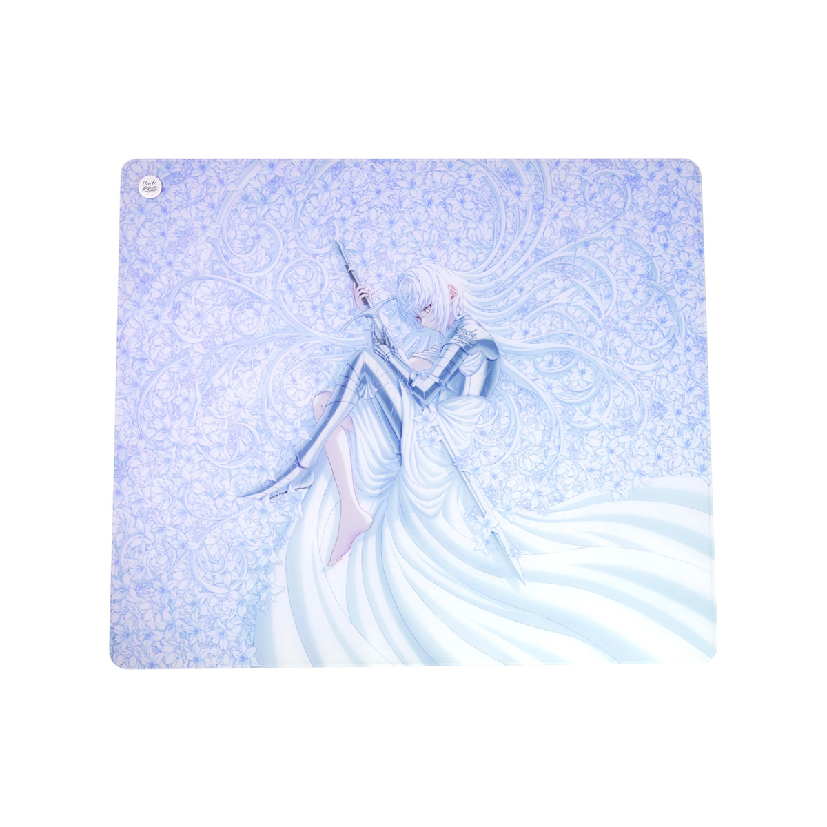 Oyuncu Baykuş marka beyaz ve mavi tonlarında anime karakter illüstrasyonlu, kaymaz tabanlı şık oyuncu mouse pad