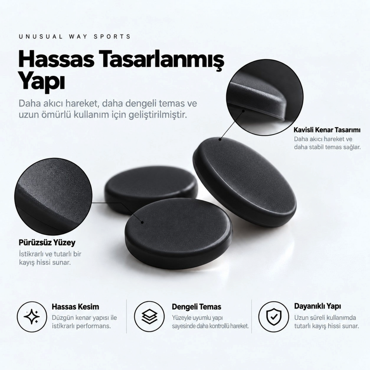 Oyuncu Baykuş Unusual Way Sports Black Fox siyah yuvarlak mouse skate seti, pürüzsüz yüzeyli ve kavisli kenarlı tasarım