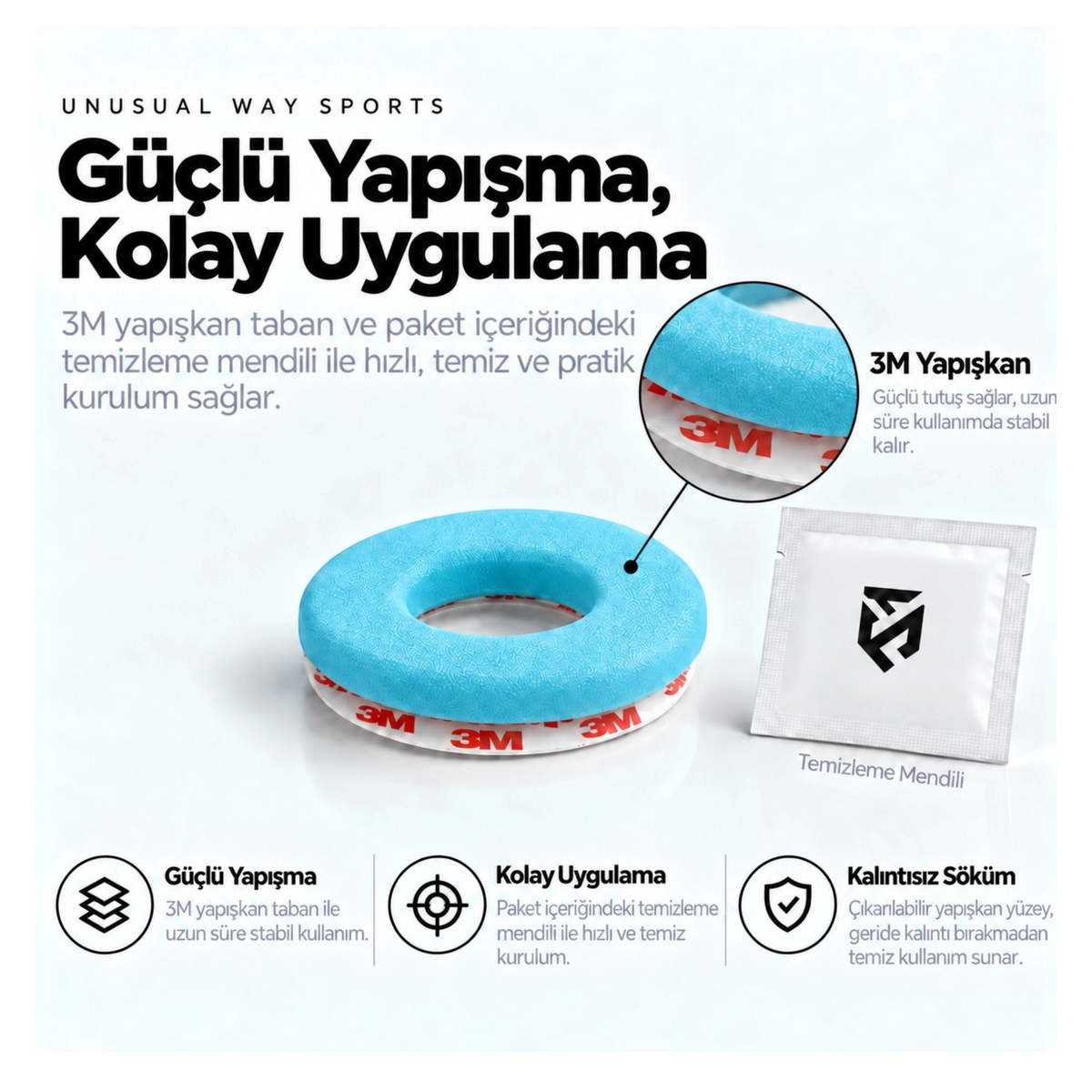 Oyuncu Baykuş Unusual Way Sports buz mavisi donut şeklinde 3M yapışkanlı mouse skate seti ve temizleme mendili