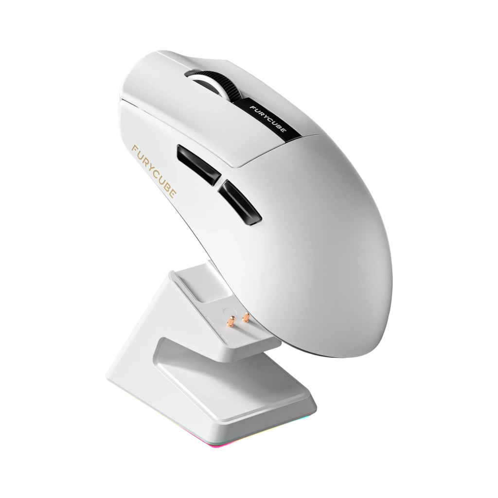 Oyuncu Baykuş Furycube G9 PRO beyaz kablosuz oyuncu faresi ve şarj standı