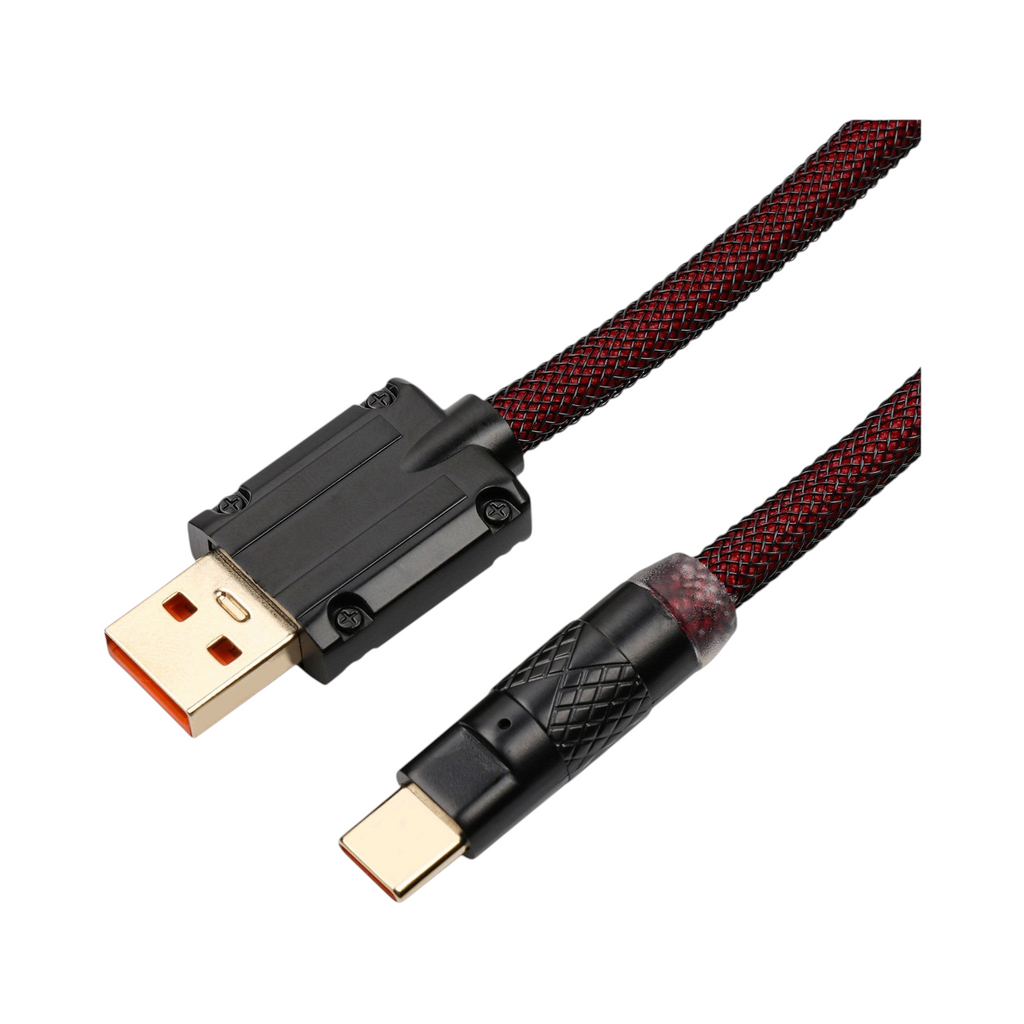 Oyuncu Baykuş kırmızı siyah örgülü USB-C mekanik klavye kablosu, dayanıklı metal konnektörlü şık tasarım