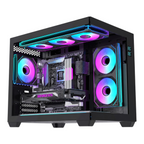 Oyuncu Baykuş Lovingcool LG 120mm RGB aydınlatmalı siyah bilgisayar kasa fanı ve iç donanım görünümü