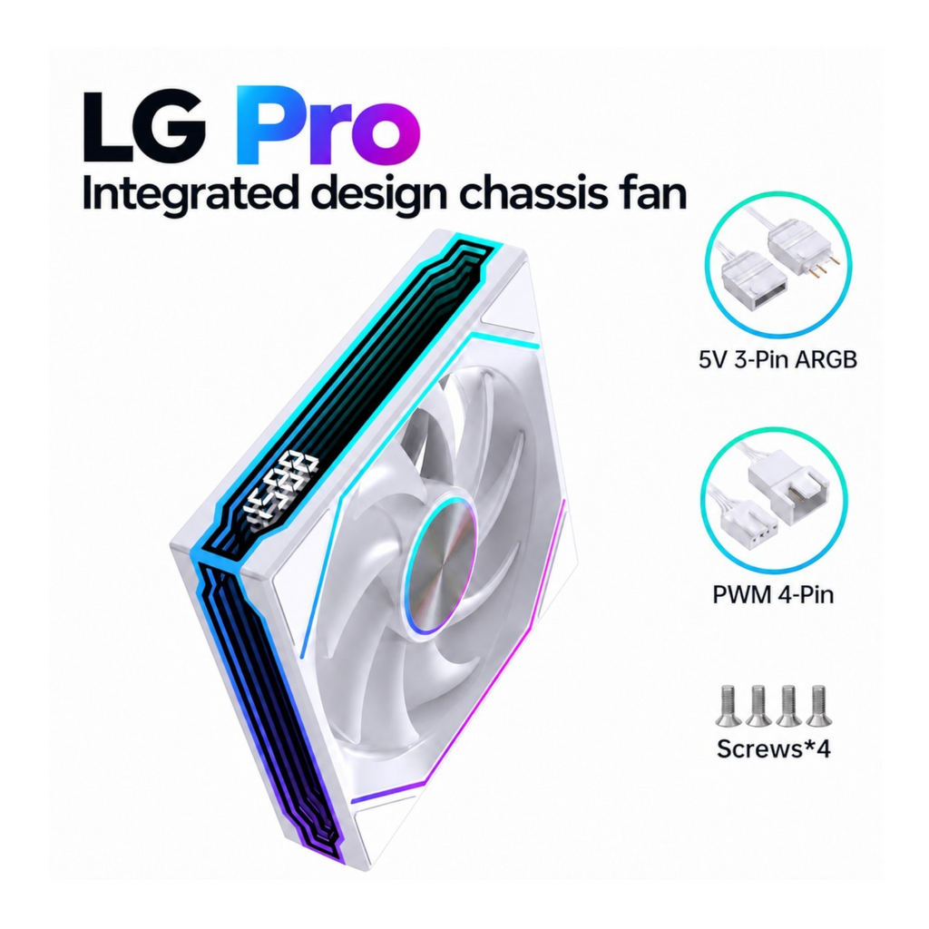 Oyuncu Baykuş LOVINGCOOL LG Pro beyaz ARGB bilgisayar kasa fanı, entegre hız göstergeli ve PWM bağlantılı soğutucu
