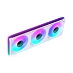 Oyuncu Baykuş LOVINGCOOL LG Pro beyaz üçlü entegre kasa fanı, canlı RGB aydınlatmalı ve modern tasarımlı