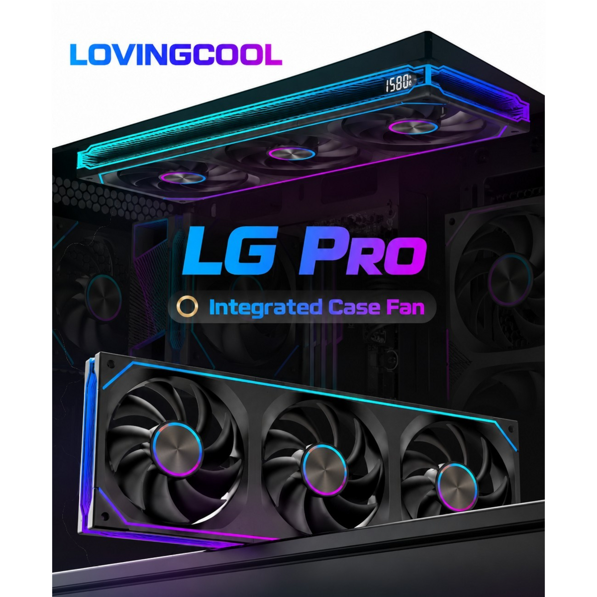 Oyuncu Baykuş Lovingcool LG Pro 360mm dijital ekranlı ve RGB aydınlatmalı siyah bilgisayar kasa fanı
