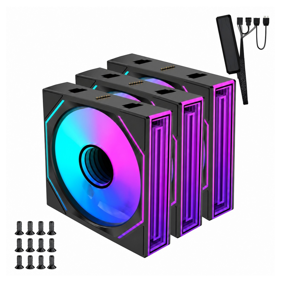 Oyuncu Baykuş LOVINGCOOL birbirine bağlanabilir siyah 120mm RGB bilgisayar kasa fanı seti ve montaj vidaları