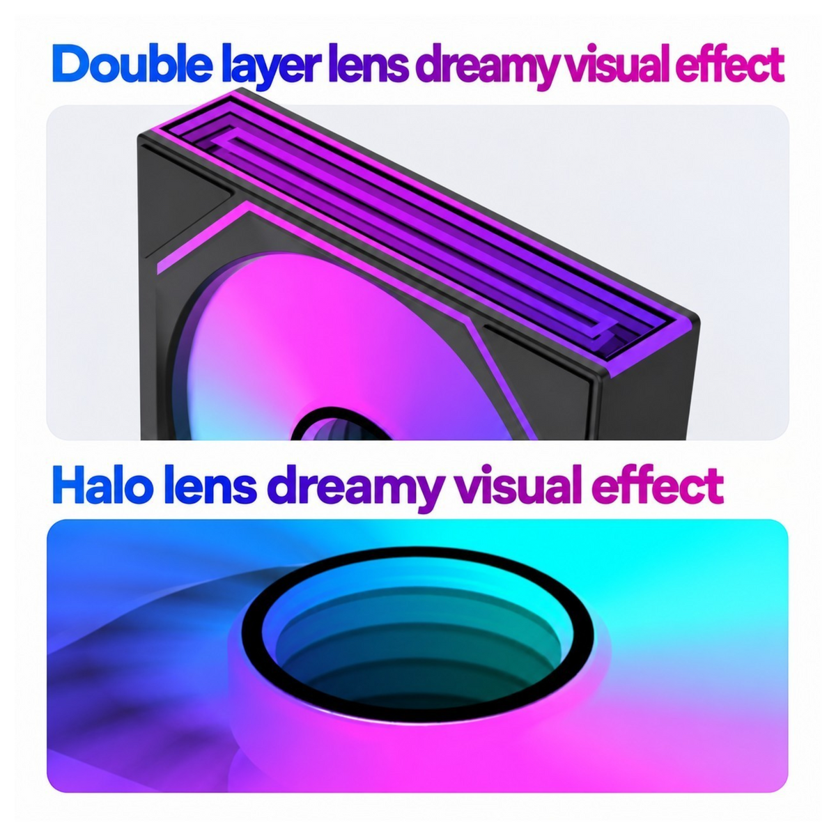 Oyuncu Baykuş LOVINGCOOL 120mm RGB bilgisayar kasa fanı, çift katmanlı lens tasarımı ve halo ışık efektleri ile