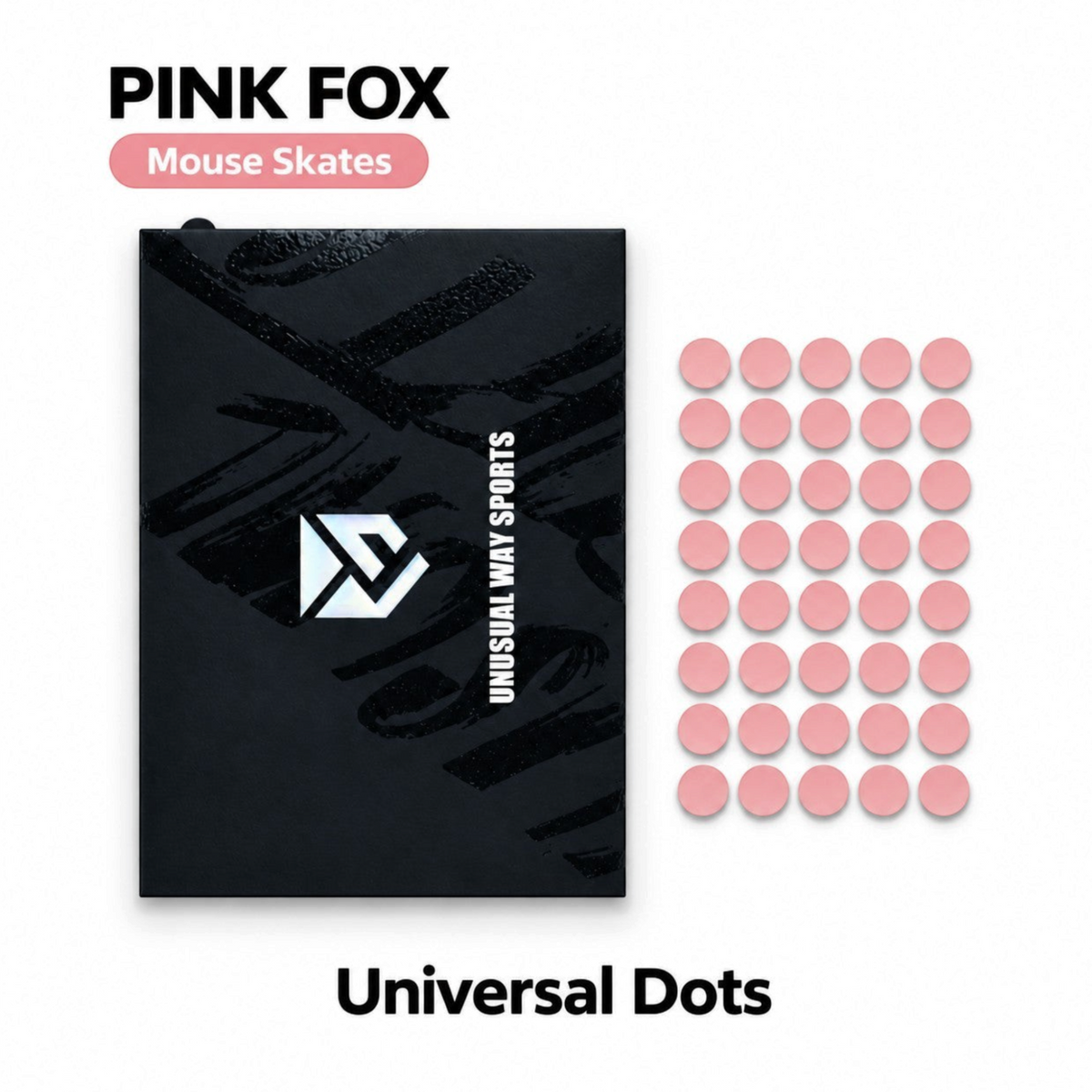 Oyuncu Baykuş Unusual Way Sports Pink Fox pembe PTFE mouse skate seti ve siyah ürün kutusu