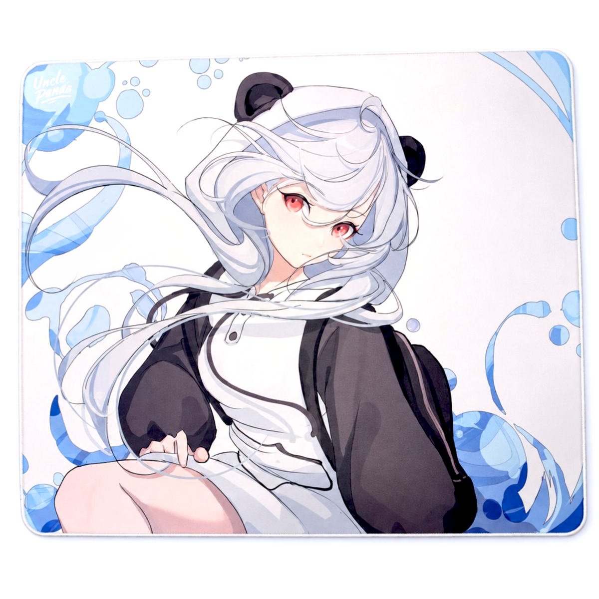 Oyuncu Baykuş Uncle Panda XI temalı, anime tarzı kız illüstrasyonlu, beyaz ve mavi tonlarda dekoratif mousepad