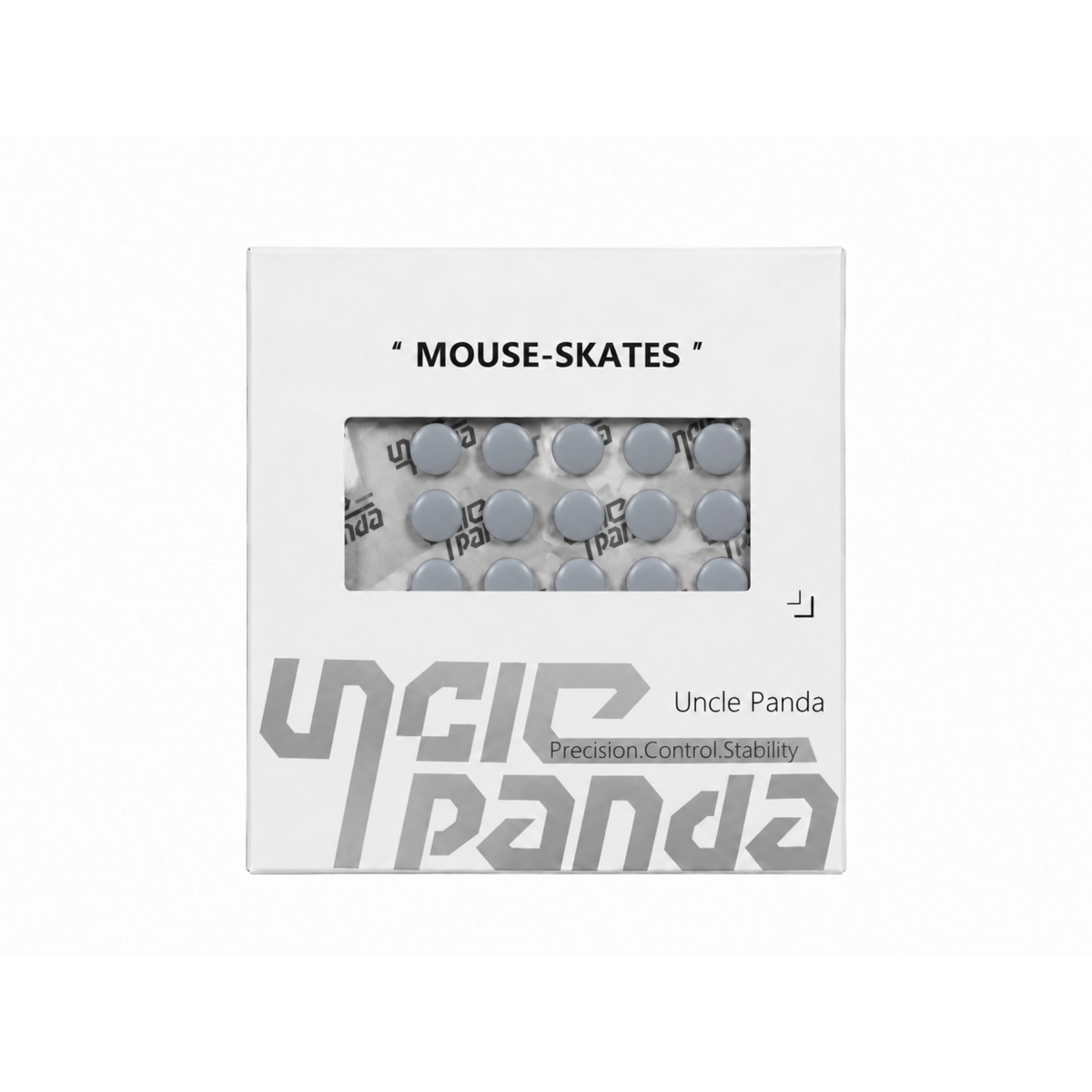 Oyuncu Baykuş Uncle Panda Spirit Dots V2 gri renkli PTFE mouse skate seti kutusu