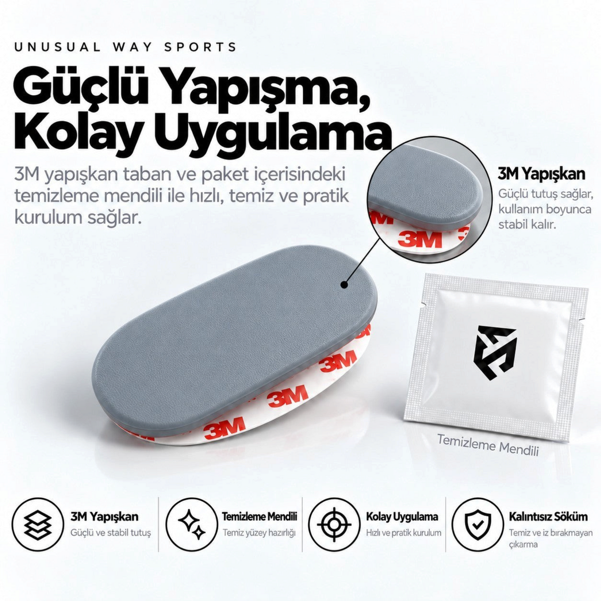 Oyuncu Baykuş Unusual Way Sports gri kapsül mouse skate seti, 3M yapışkanlı ve temizleme mendili içeren montaj kiti.