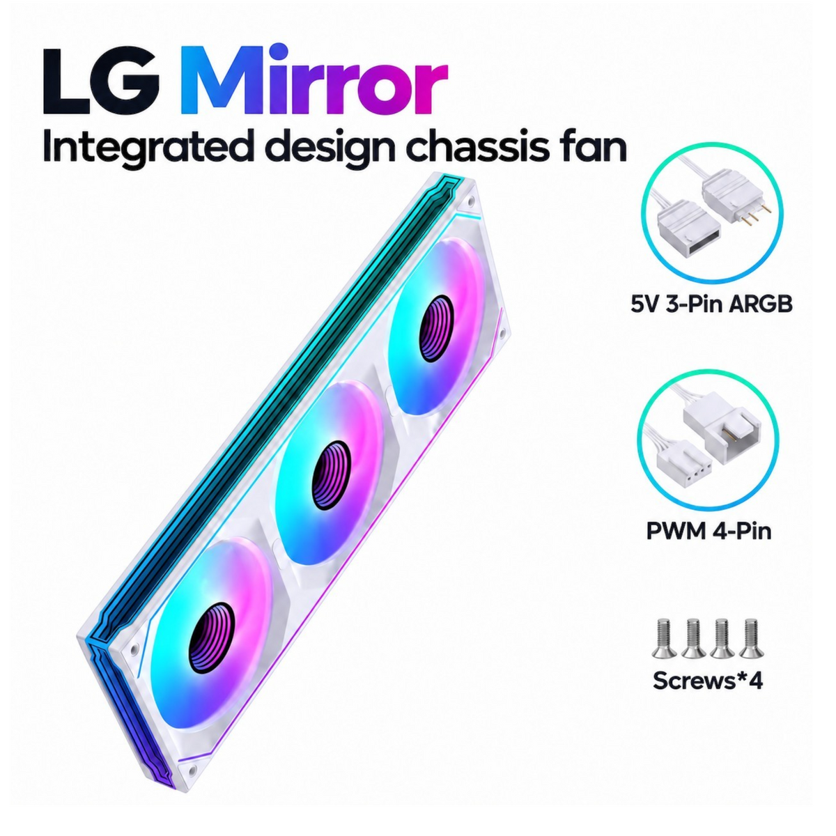 Oyuncu Baykuş LOVINGCOOL LG Pro beyaz entegre ARGB kasa fanı, 5V 3-pin ve PWM 4-pin bağlantı kabloları ile