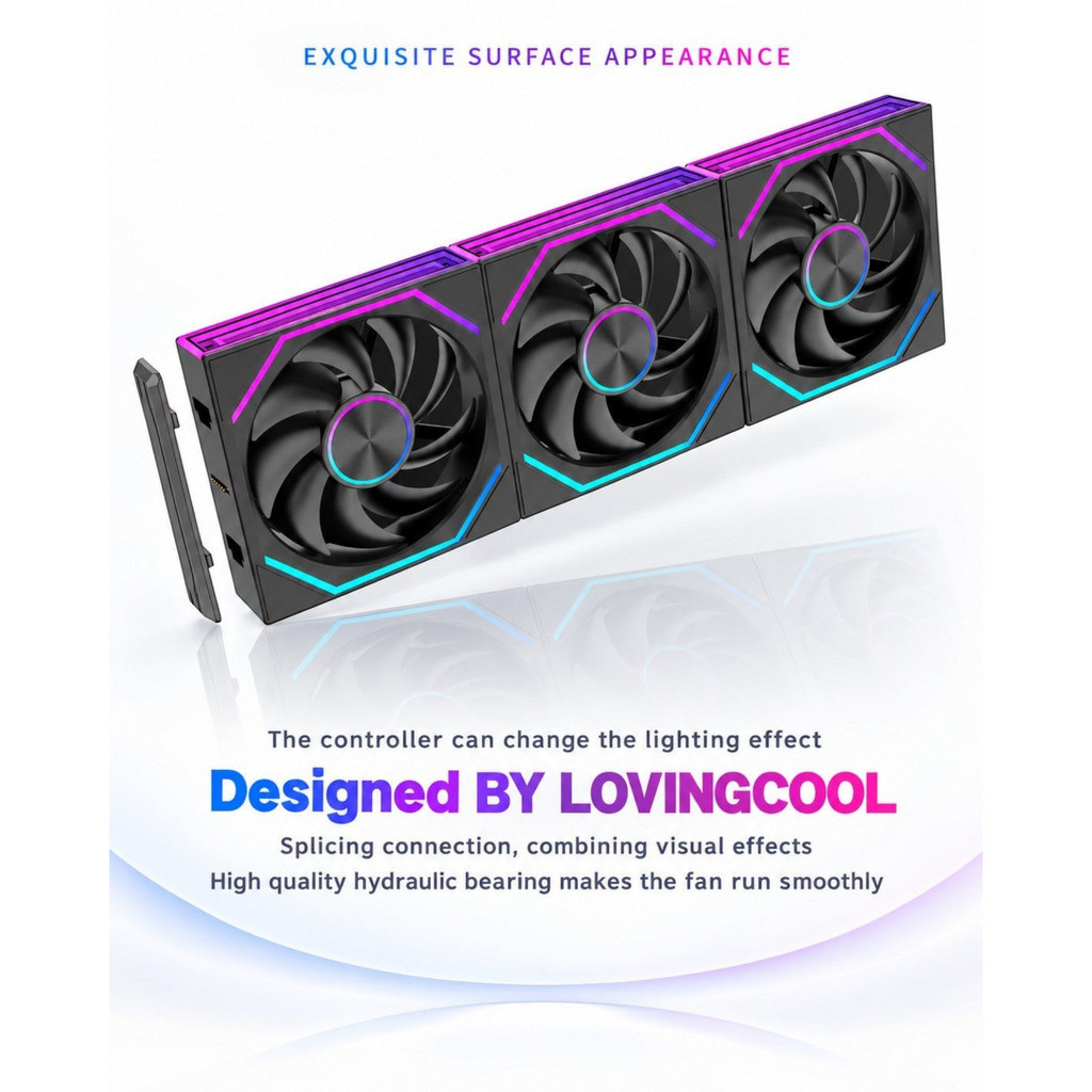 Oyuncu Baykuş LOVINGCOOL siyah renkli, birbirine eklenebilir ARGB aydınlatmalı 120mm bilgisayar kasa fanı seti