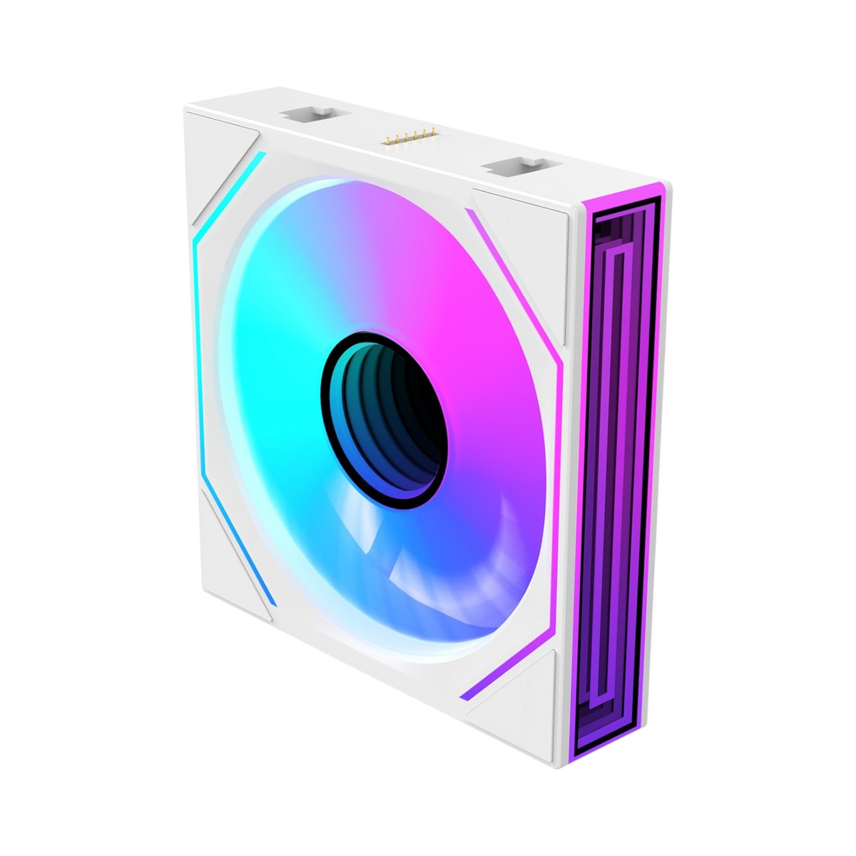 Oyuncu Baykuş LOVINGCOOL beyaz 120mm RGB modüler bilgisayar kasa fanı, geçmeli bağlantı sistemi ve halo ışık efektli
