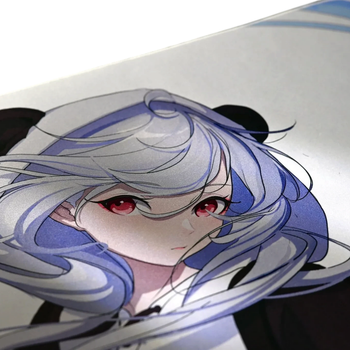 Oyuncu Baykuş Uncle Panda XI mousepad, beyaz ve mavi tonlarında anime tarzı panda temalı illüstrasyonlu kontrol yüzeyi