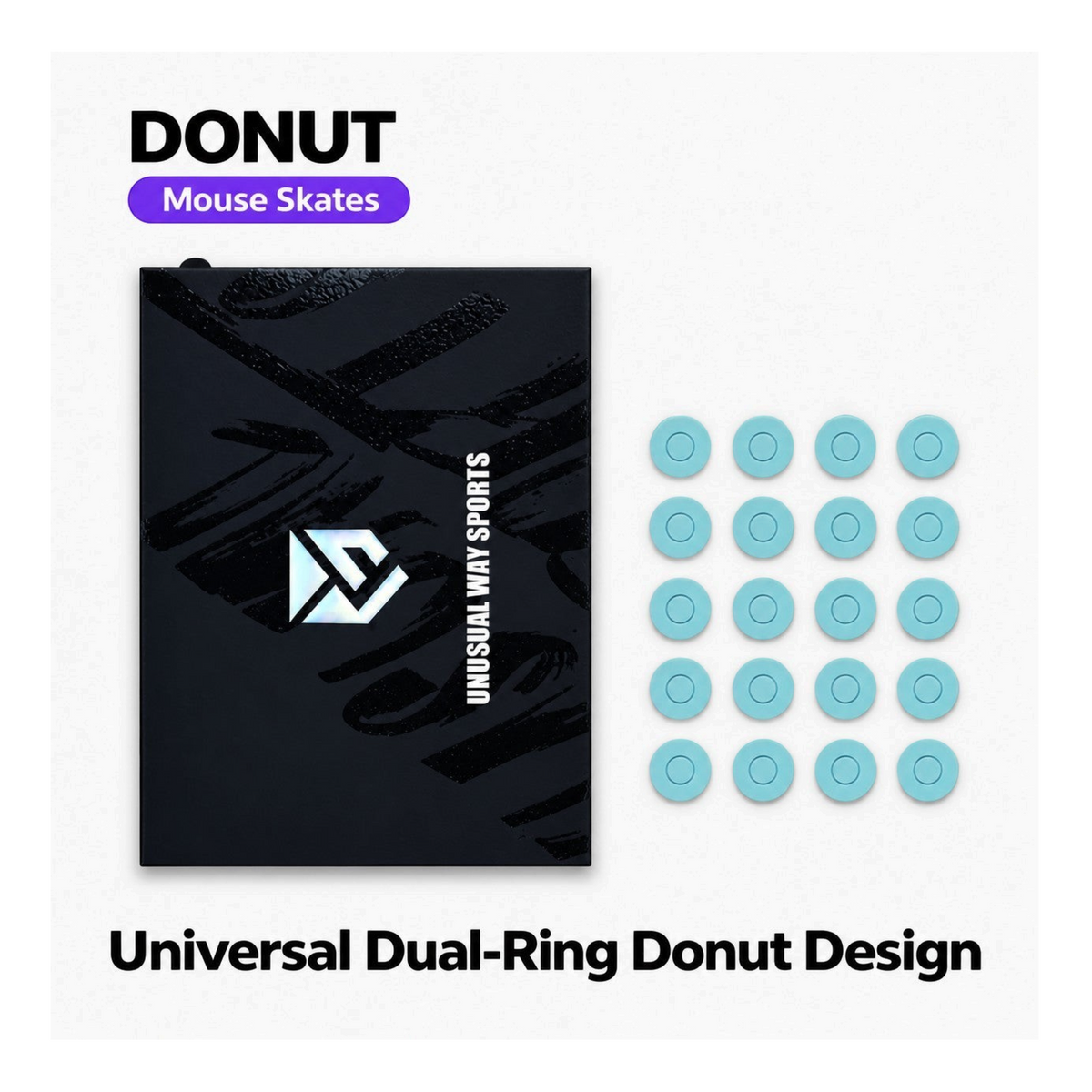 Oyuncu Baykuş Unusual Way Sports Donut cyan renkli, hızlı kayış performansı sunan evrensel mouse skate seti