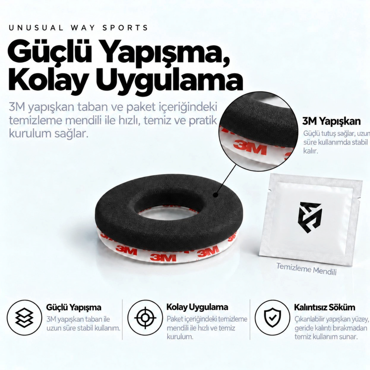 Oyuncu Baykuş Unusual Way Sports siyah donut mouse skate seti, 3M yapışkanlı ve temizleme mendilli profesyonel tasarım.